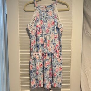 Lilly Pulitzer size small nautical fireworks Halter Romper with Crochet Trim